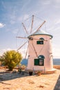 Typical blue and white Greek windmill in Potamitis on Zakynthos