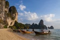 Typical boats in thailand beach Royalty Free Stock Photo