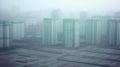 Typical boring skyscrapers lost in the mist, in a polluted city. Construction project. Generative AI