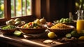 Typical Brazilian food illuminated by a window