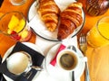 Typical breakfast seen from above in a cafe in Paris, France Royalty Free Stock Photo