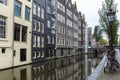 Typical brick Dutch canal houses and parked bikes on a cloudy day Royalty Free Stock Photo