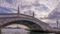 A typical bridge in the historic center of Venice, Italy, under which you can see the island of San Giorgio Maggiore