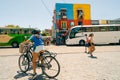 Typical brightly colored building on Caminito in La Boca witn tourists, Buenos Aires, Argentina - dec 2th 2023 Royalty Free Stock Photo