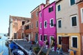 Typical brightly colored houses in Burano, Venice, Italy