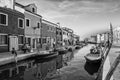 Typical brightly colored houses of Burano, Venice lagoon, Italy. Royalty Free Stock Photo