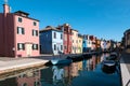 Typical brightly colored houses of Burano, Venice lagoon, Italy. Royalty Free Stock Photo