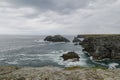 Typical brittany coastline with grey cloudy sky and immensity of atlantic ocean