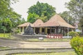 a typical building of the Klaten district and a temple located in Maerakaca Park, Semarang