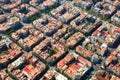 Typical buildings of Barcelona cityscape from helicopter. Cata