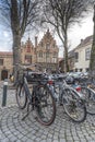 Typical buildings and cobbled square in Bruges