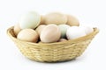 Typical caipira egg from brazil on isolated white background in straw basket Royalty Free Stock Photo