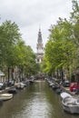 Typical canal with boats in Amsterdam