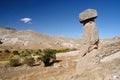 Typical Cappadocian landscape - stone `mushroom`,volcanic rock pillars near Selime,Turkey