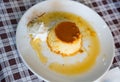 Typical catalan creme dessert flan con nata with caramel crust