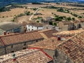 Typical Catalan rural views of the medieval village of L`Ametlla de Segarra Spain, aerial view. Tiled roofs of ancient stone