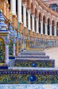 The typical ceramic and colourful benches of the famous Spanish square plaza de Espana in Seville.