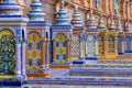 The typical ceramic and colourful benches of the famous Spanish square plaza de Espana in Seville.