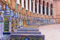 The typical ceramic and colourful benches of the famous Spanish square plaza de Espana in Seville.