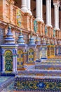 The typical ceramic and colourful benches of the famous Spanish square plaza de Espana in Seville.