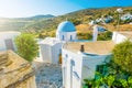 Typical church with blue dome in Lefkes Royalty Free Stock Photo