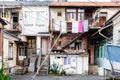 typical city yard with drying laundry in Batumi