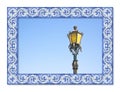 Typical classic portuguese streetlight - image with copy space - Azulejos frame concept Royalty Free Stock Photo