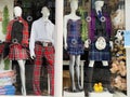 Typical clothes in Scotland Edinburgh with tartan kilt and wool skirts for men and women