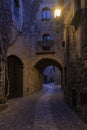 Cobbled street of the town of pals in the spanish costa brava at night Royalty Free Stock Photo