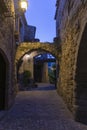 cobbled street of the town of pals in the spanish costa brava at night