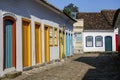 Typical house facades with colorful doors and windows in historic town Paraty, Brazil, Unesco World Heritage Royalty Free Stock Photo