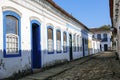 Typical house facades with colorful doors and windows in historic town Paraty, Brazil, Unesco World Heritage Royalty Free Stock Photo