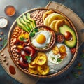 Typical Colombian dish, These dishes are made with ingredients such as rice, beans, meat, corn,