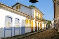 Typical house facades with colorful doors and windows in historic town Paraty, Brazil, Unesco World Heritage Royalty Free Stock Photo