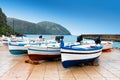 typical colored fisherman`s boats , Lipari