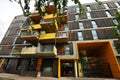 Typical colorful block of flats in the Hackney district in east London, England, United Kingdom