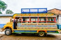 View on Typical colorful chicken bus near Jerico Antioquia, Colombia, South America