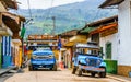 View on Typical colorful chicken bus near Jerico Antioquia, Colombia, South America