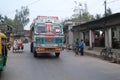 Typical, colorful, decorated truck in Kumrokhali, India