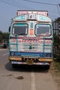 Typical, colorful, decorated truck in Kumrokhali, India