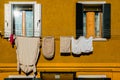 Typical colorful house of Burano Island with hanging laundry at its facade Royalty Free Stock Photo