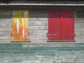 Tropical multicolor windows. Caribbean house. Royalty Free Stock Photo