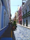 Typical colorful houses and a narrow street in old town san juan Puerto Rico Royalty Free Stock Photo