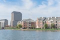 Condo apartment homes overlooking community lake in America Royalty Free Stock Photo