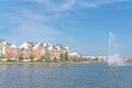 Condo apartment homes overlooking community lake in America Royalty Free Stock Photo