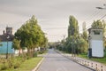 Typical countryside street in the village of Jabuka, a serbian village of the Banat region of Vojvodina, Serbia, in the afternoon Royalty Free Stock Photo