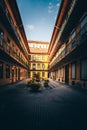 Typical courtyard or backyard of a Budapest residential building, historic residential building