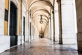 typical covered walkway, the portico of placa do comercio, lisbon Royalty Free Stock Photo