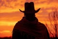 Typical Cowboy, Wild West Bandit in Traditional Stetson Hat and Shawl, Cowboy Flat Color Image,