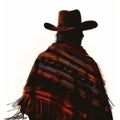 Typical Cowboy, Wild West Bandit in Traditional Stetson Hat and Shawl, Cowboy Flat Color Image,